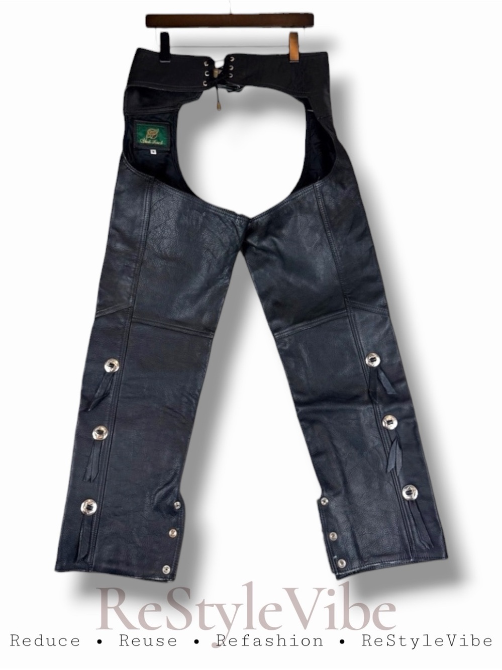 SLUDI FONCK VINTAGE Women’s Size M Chaps Motorcycle Genuine Leather Rose Detail